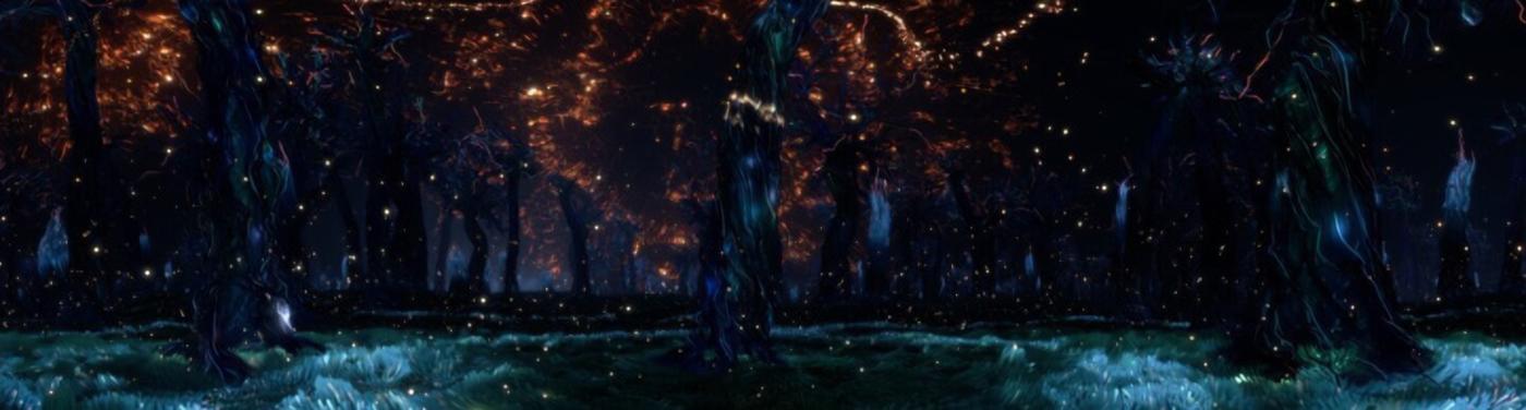 Luminous forest scene from the VR experience