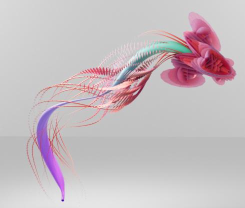 Early flower study in pink, turquoise and violet
