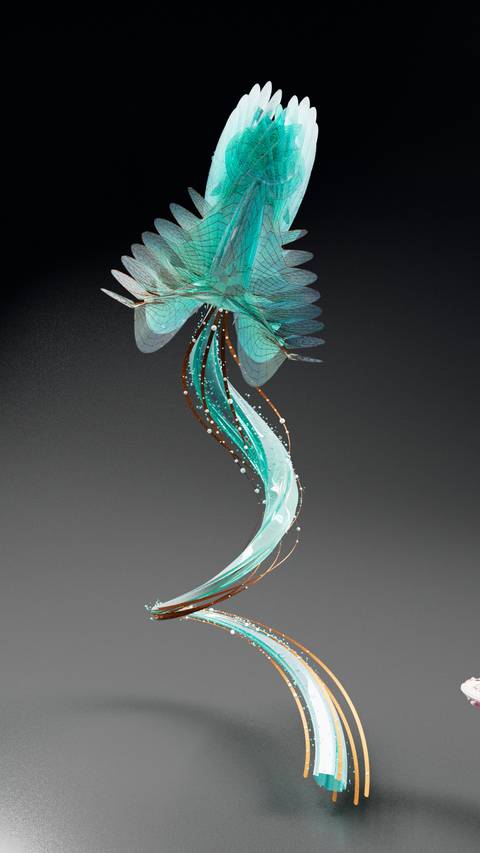 Final render of a turquoise flower with a spiralling stem
